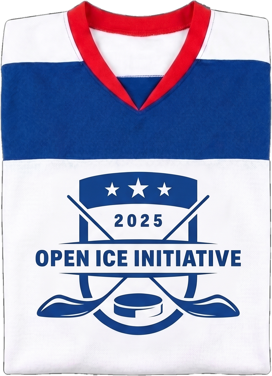 An Open Ice Initiative jersey, folded, crest facing up