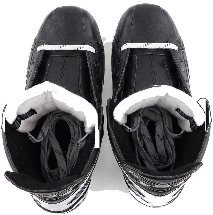 A pair of hockey skates, seen from above